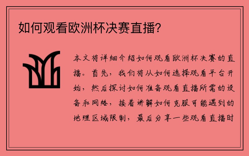 如何观看欧洲杯决赛直播？